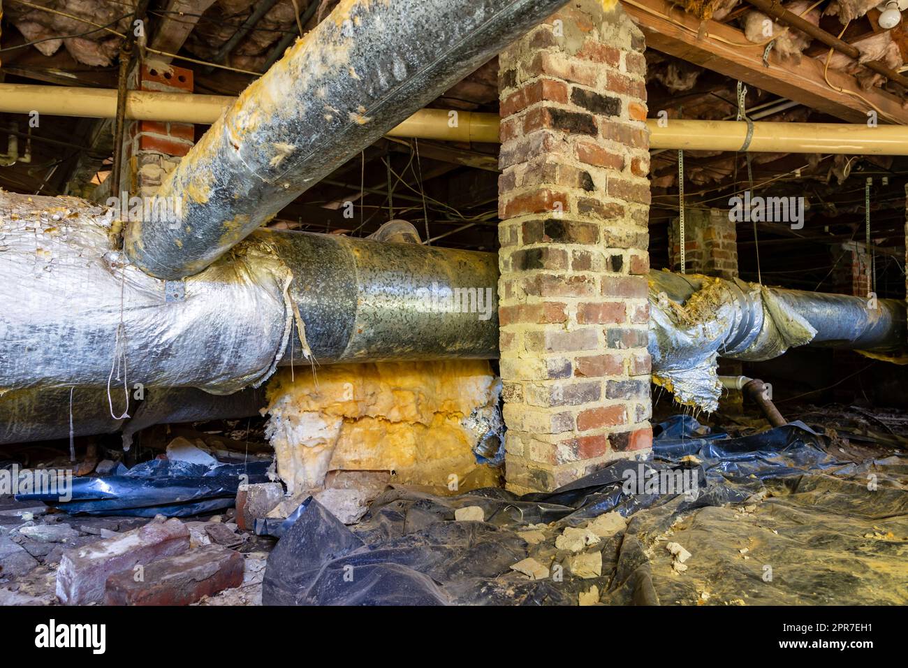 Air Conditioner supply duct work in need of repair and replacement. Stock Photo