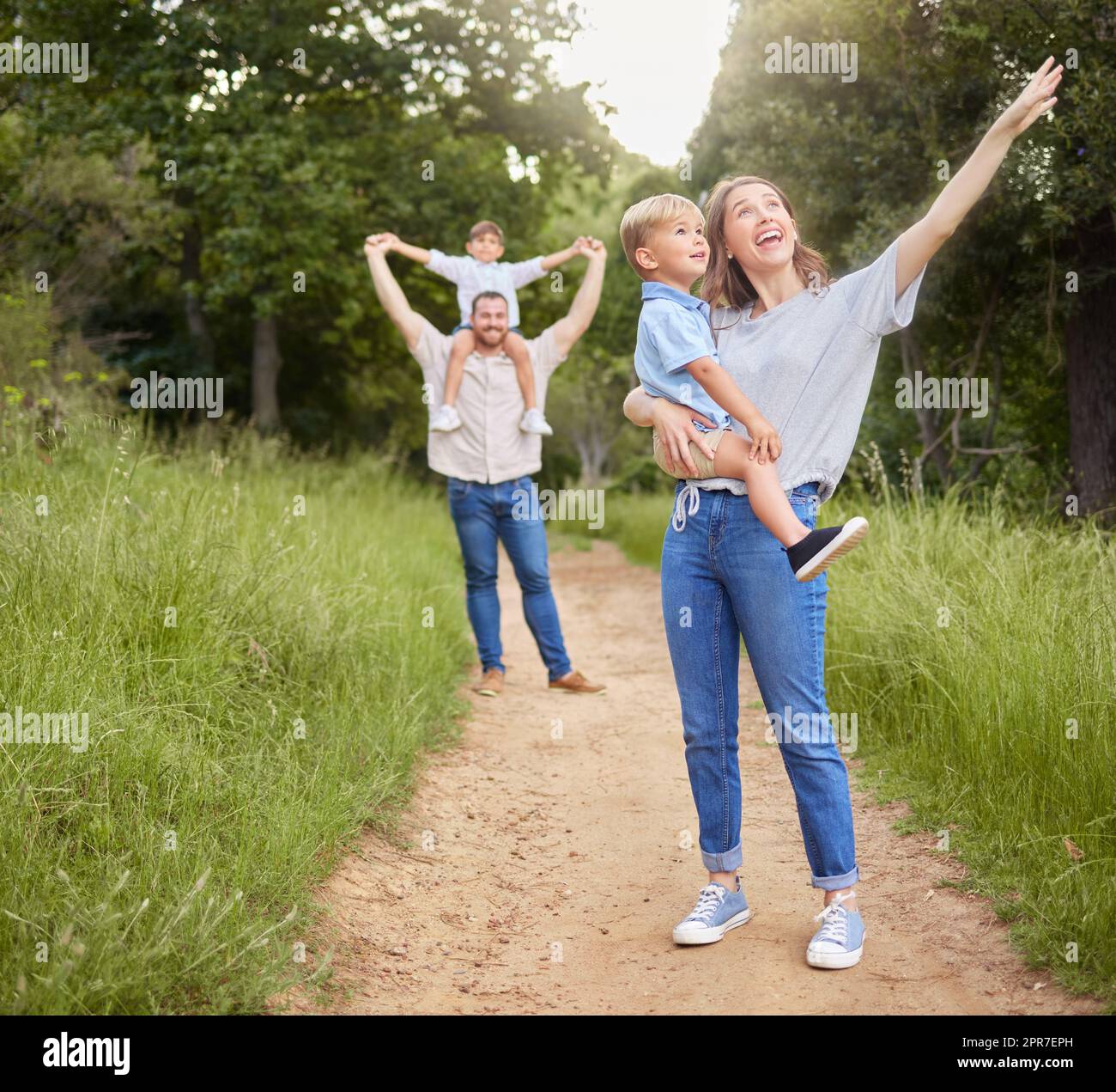 Exploring nature. Shot of a young family spending a day at the park. Stock Photo