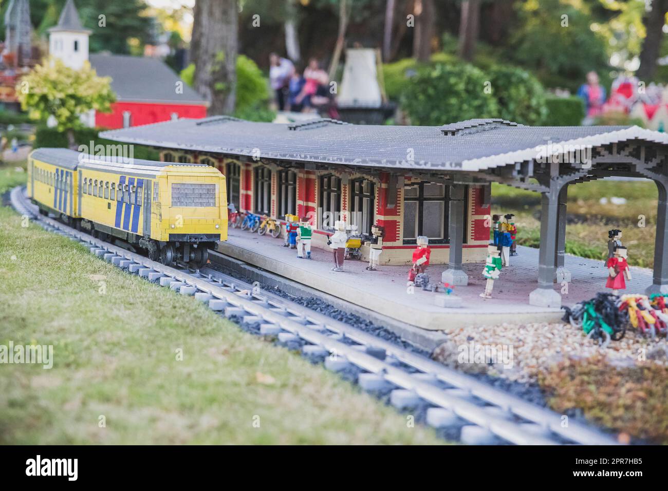 Toy train station in miniland Denmark Stock Photo Alamy