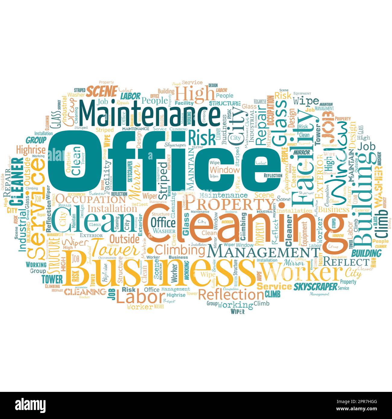 Big word cloud with words office cleaning. Commercial buildings are used for commercial purposes. Cleaning. Stock Vector