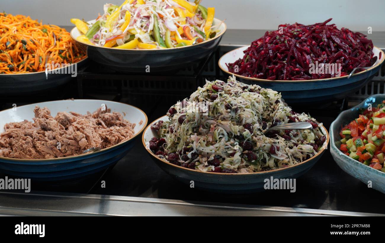Breakfast in luxury hotel. Buffet setup in hotel dining restaurant