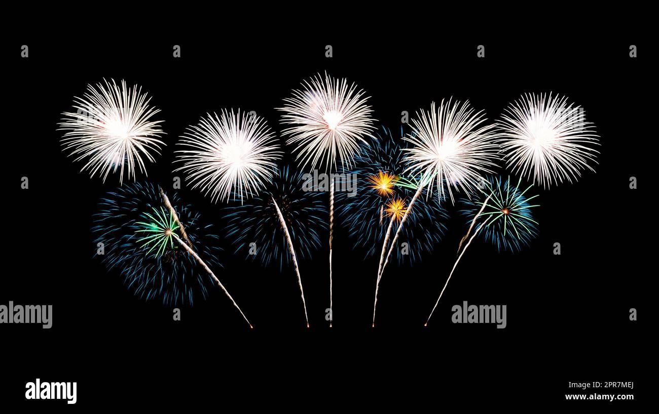 Colorful fireworks  exploding on black sky. Stock Photo