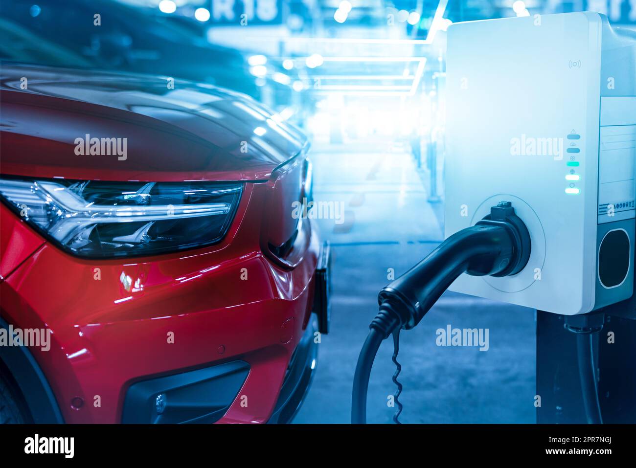 Car charging at electric car charging station. Electric vehicle charger