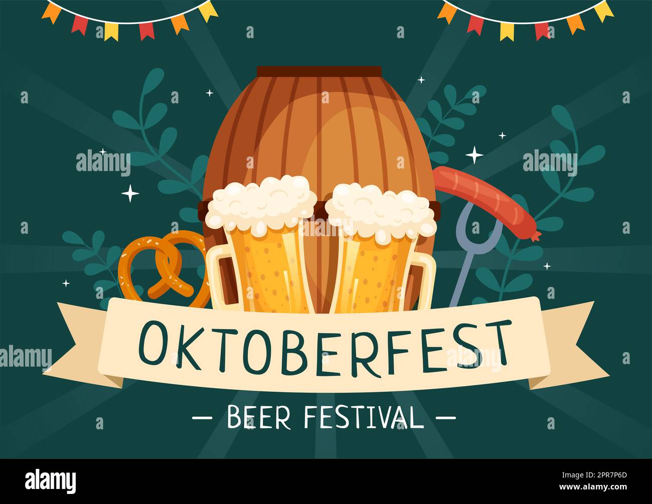 Oktoberfest Festival Cartoon Illustration with Beer Glass or Bottle in