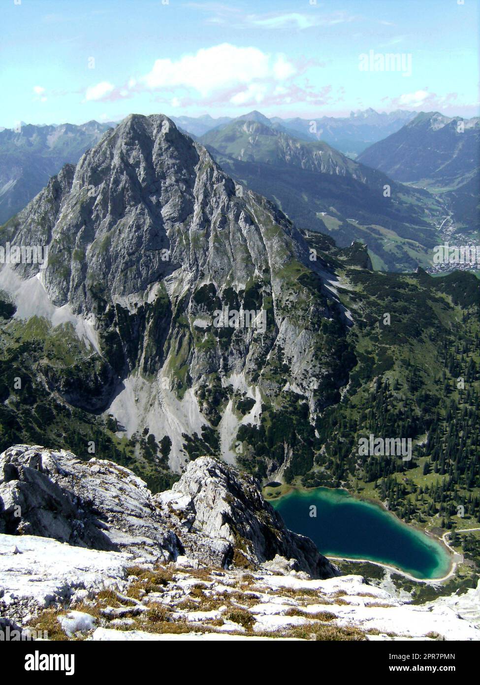 Via ferrata at high mountain lake Seebensee, Tajakopf mountain, Tyrol, Austria Stock Photo