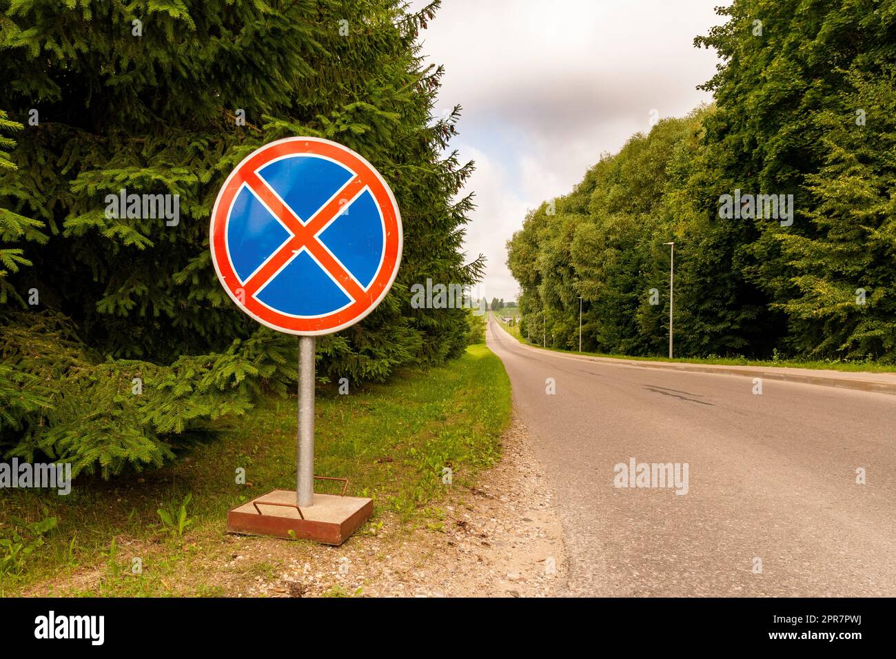 No parking traffic sign on the rural road Stock Photo