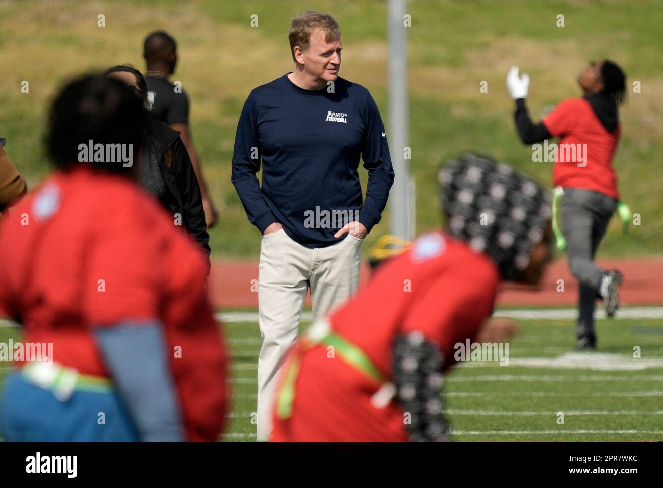 NFL commissioner Roger Goodell watches a Play Football clinic ahead of ...