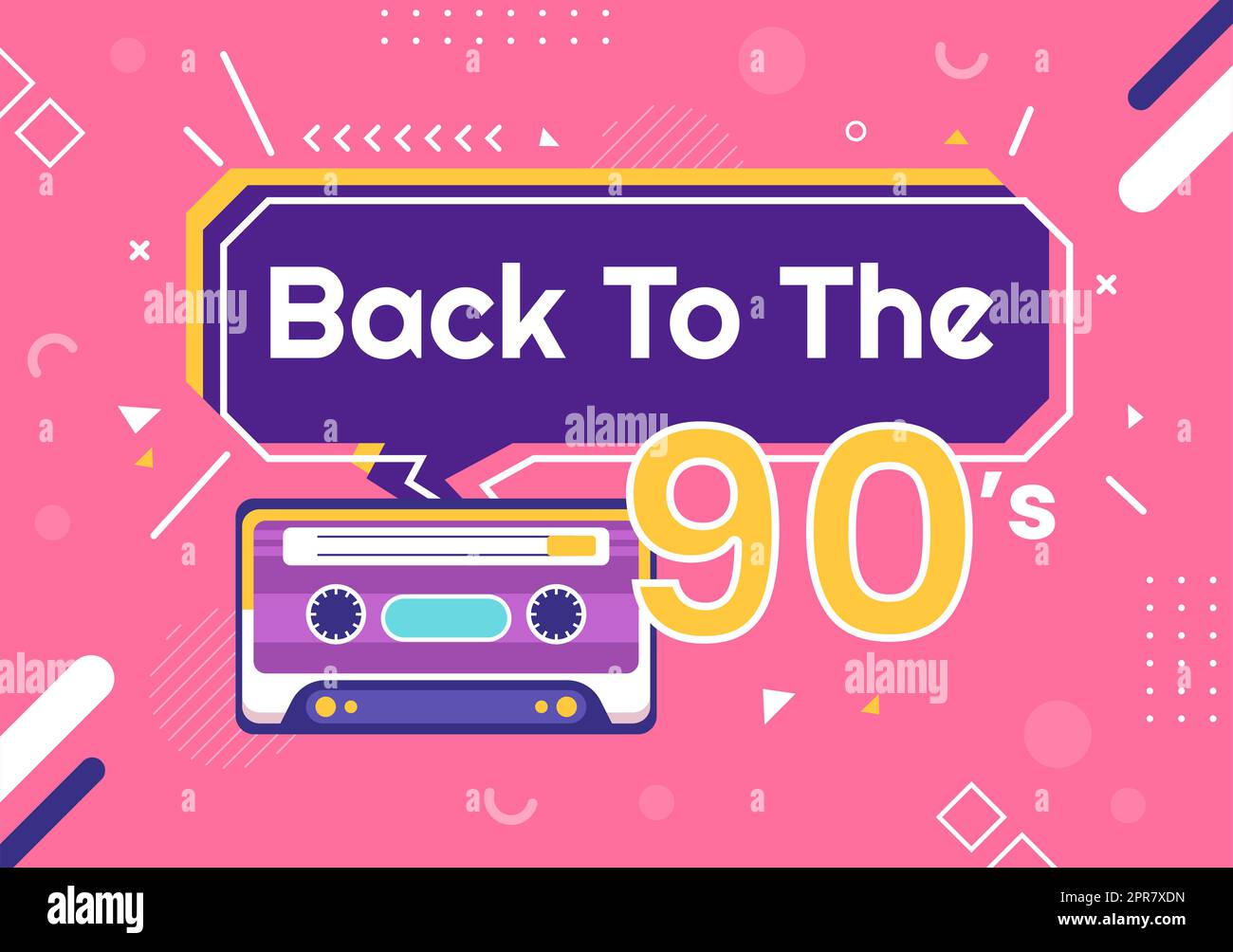 90s Retro Party Cartoon Background Illustration with Nineties Music,  Sneakers, Radio, Dance Time and Tape Cassette in Trendy Flat Style Design  Stock Photo - Alamy