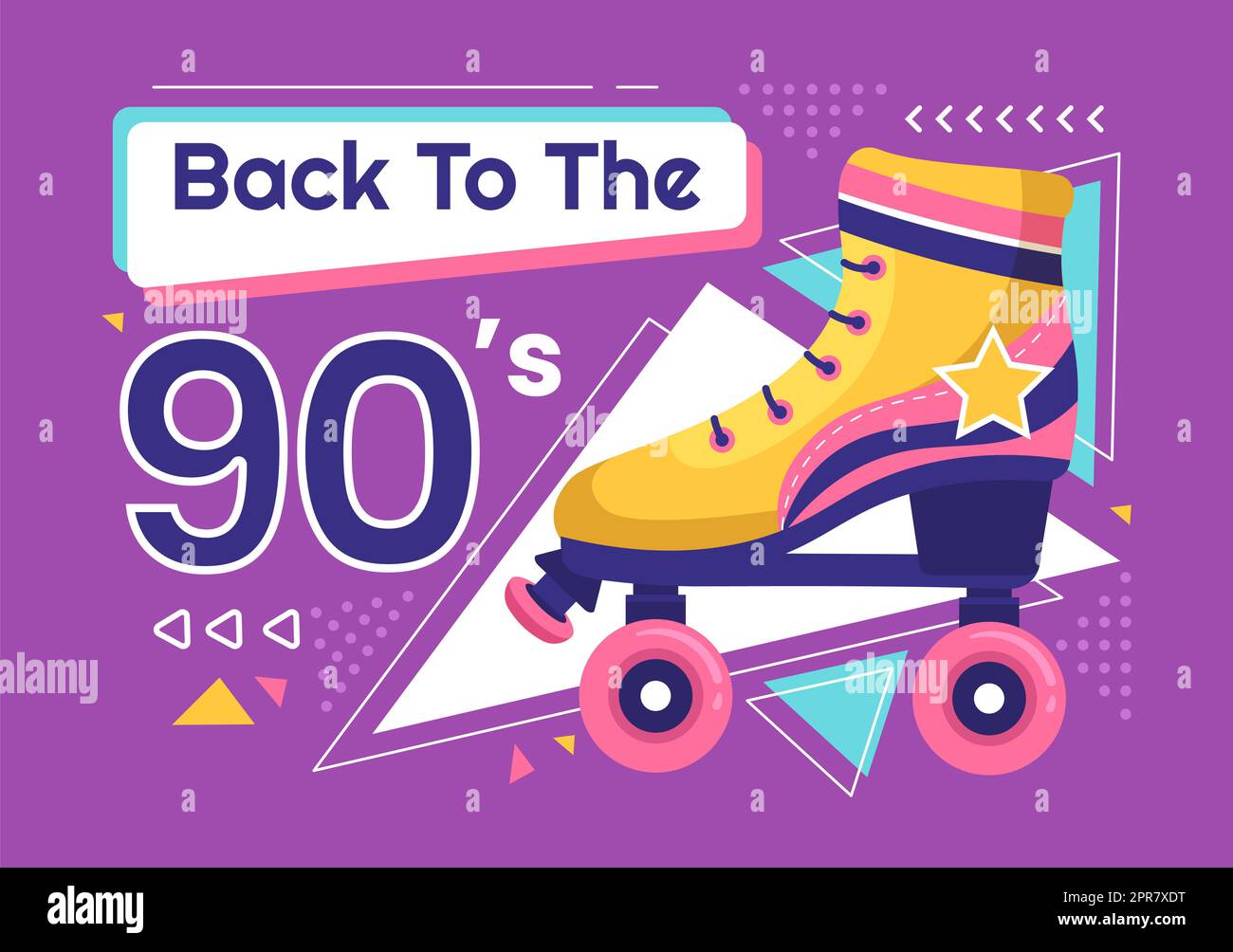 90s Retro Party Cartoon Background Illustration with Nineties Music,  Sneakers, Radio, Dance Time and Tape Cassette in Trendy Flat Style Design  Stock Photo - Alamy