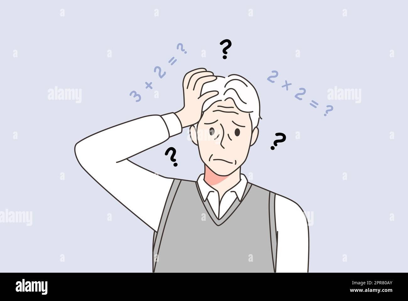 Unhappy elderly man lose memory suffer from dementia or Alzheimer ...