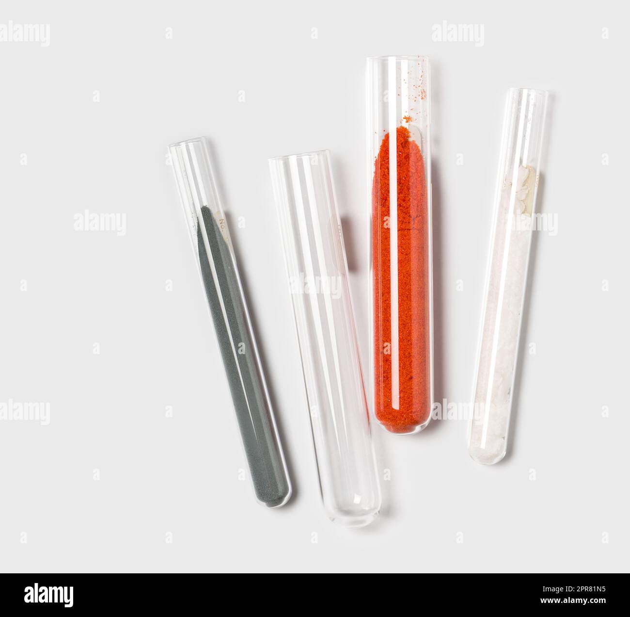 Closeup chemical ingredient on white laboratory table. Zinc Powder, Potassium Ferricyanide and