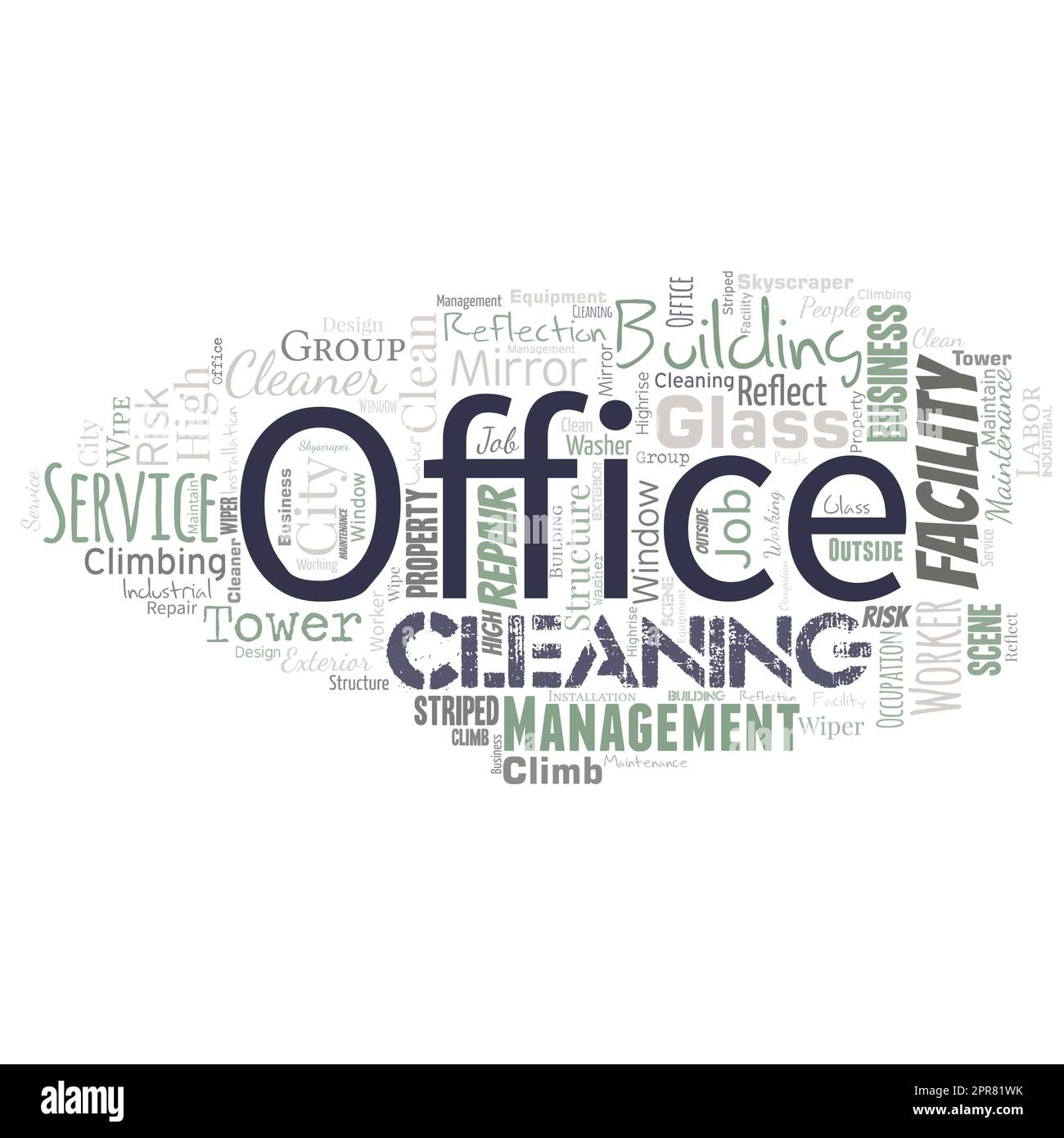 Big word cloud in the shape of UFO with words office cleaning