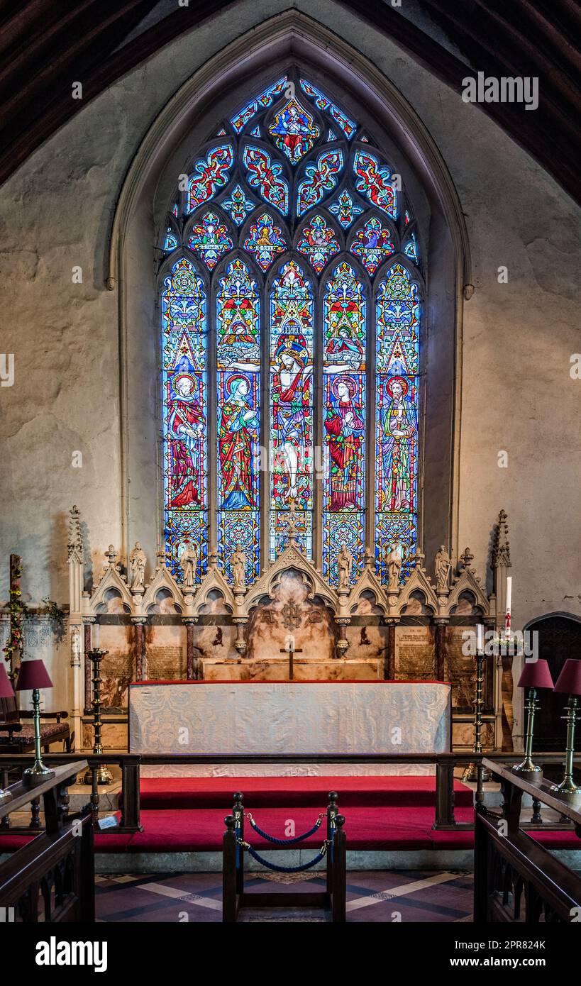Stained glass windows at St Peter and St Paul's church in Lavenham