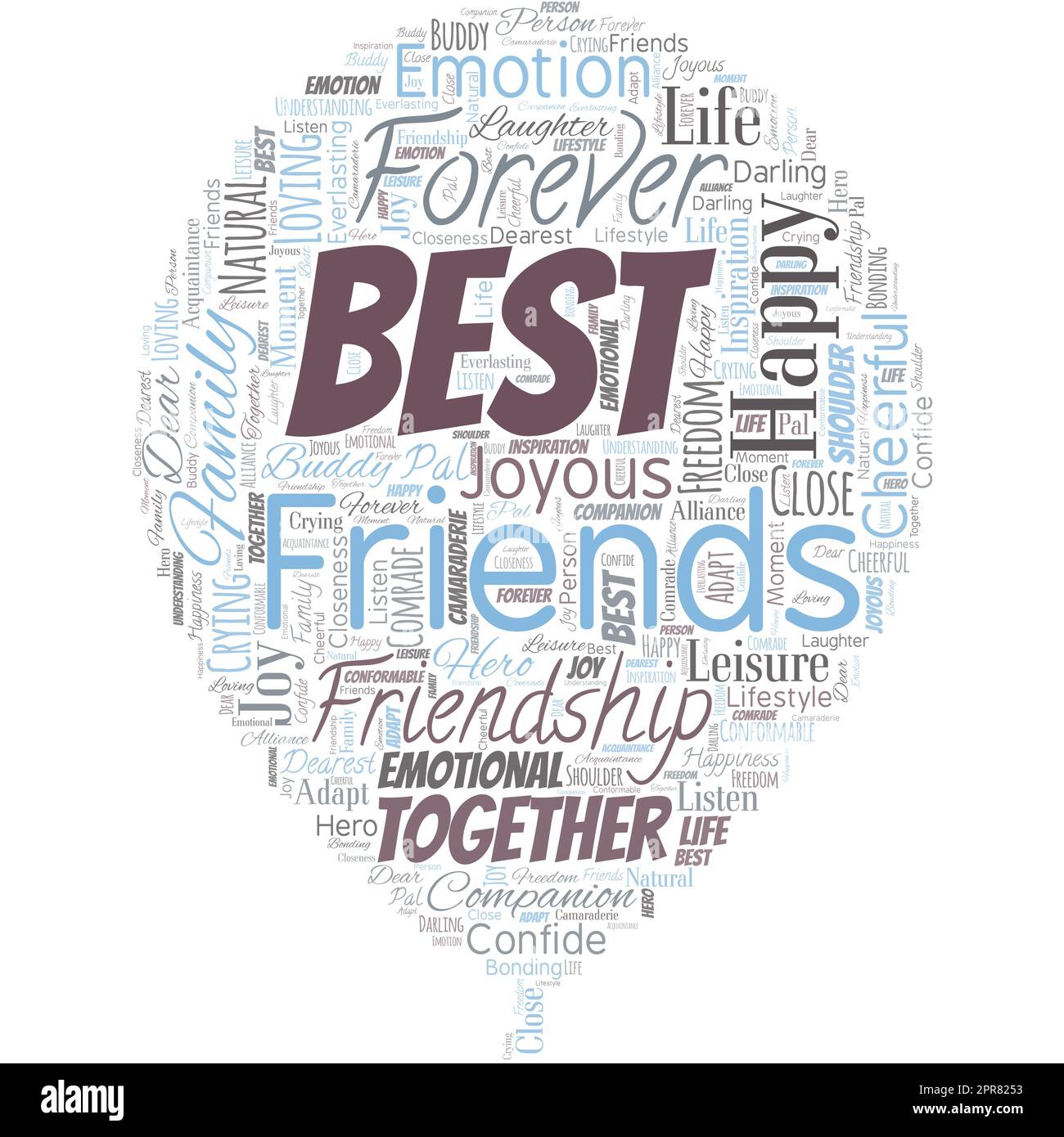 Big word cloud in the shape of balloon with words best friends. A person you value above other persons. Forever buddies Stock Vector