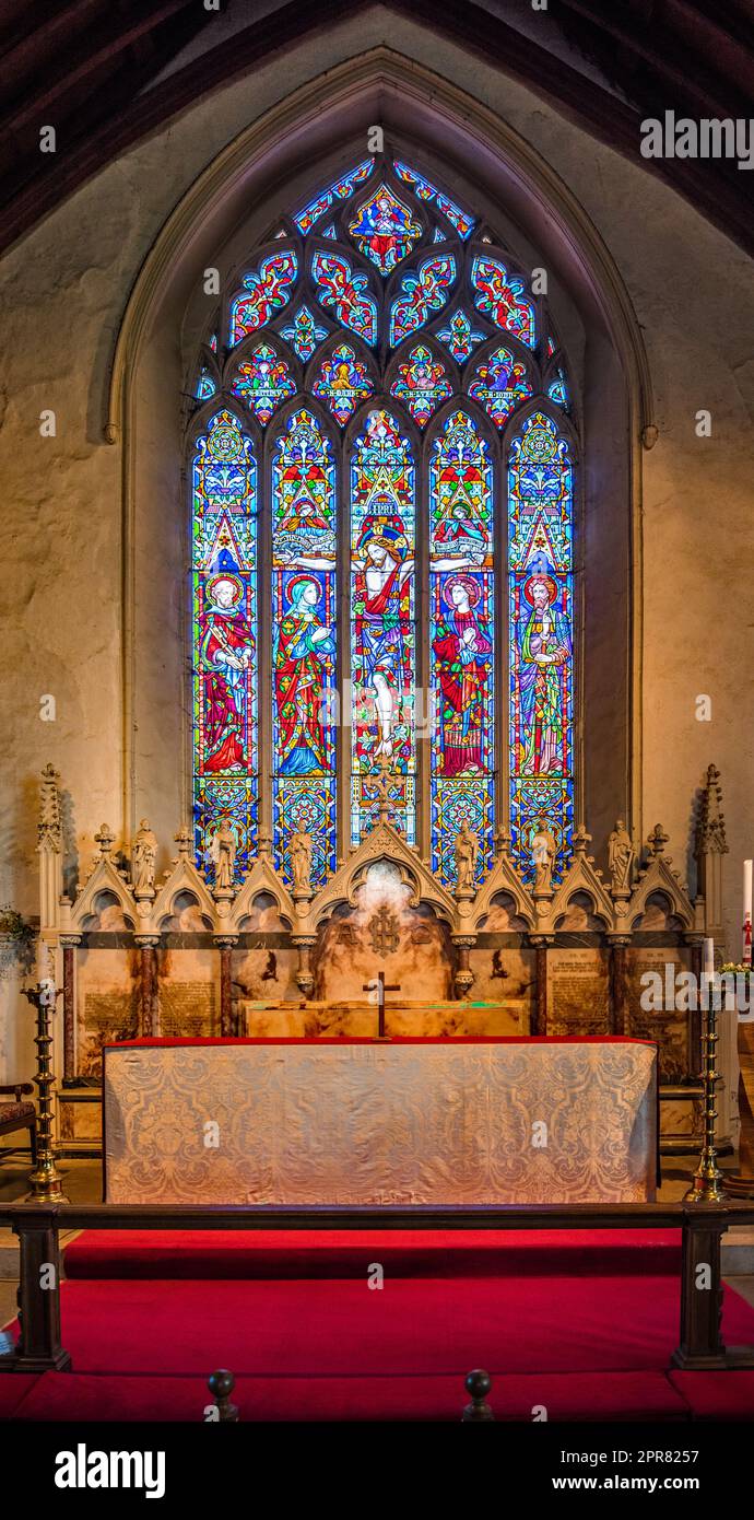 Stained glass windows at St Peter and St Paul's church in Lavenham