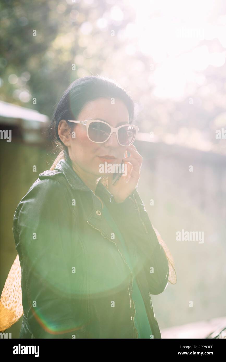 Woman Holding Cell Phone Stock Photo Alamy