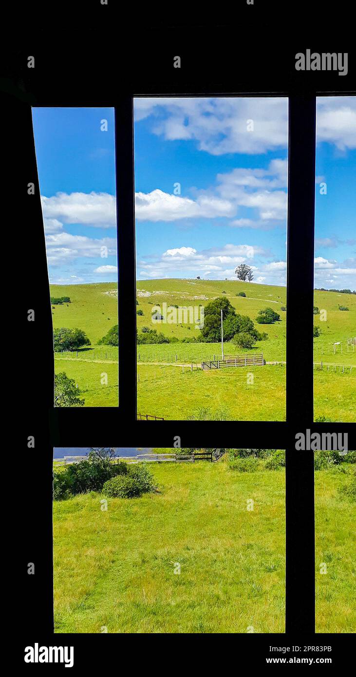 Countryside landscape window view Stock Photo