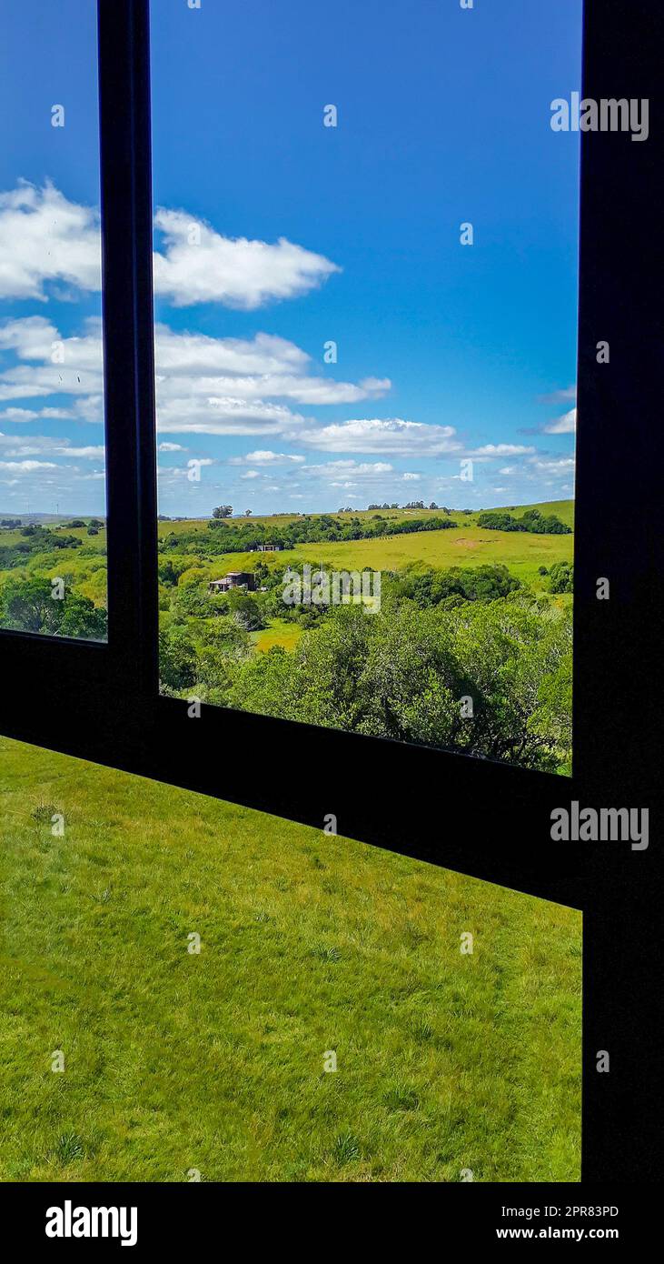 Countryside landscape window view Stock Photo