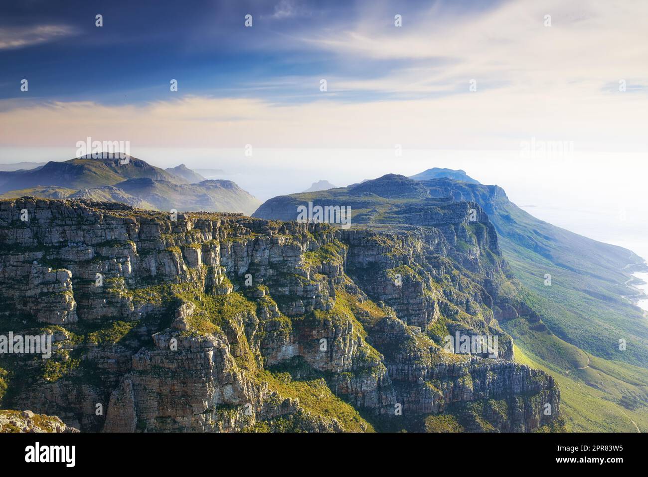 Landscape view, blue sky with copy space of Table Mountain in Western ...