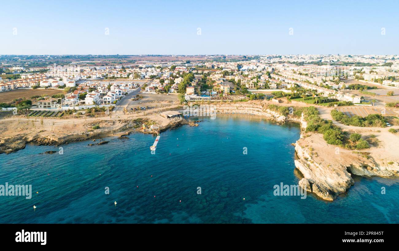 Aerial bird's eye view of Kapparis (fireman's) beach in Protaras