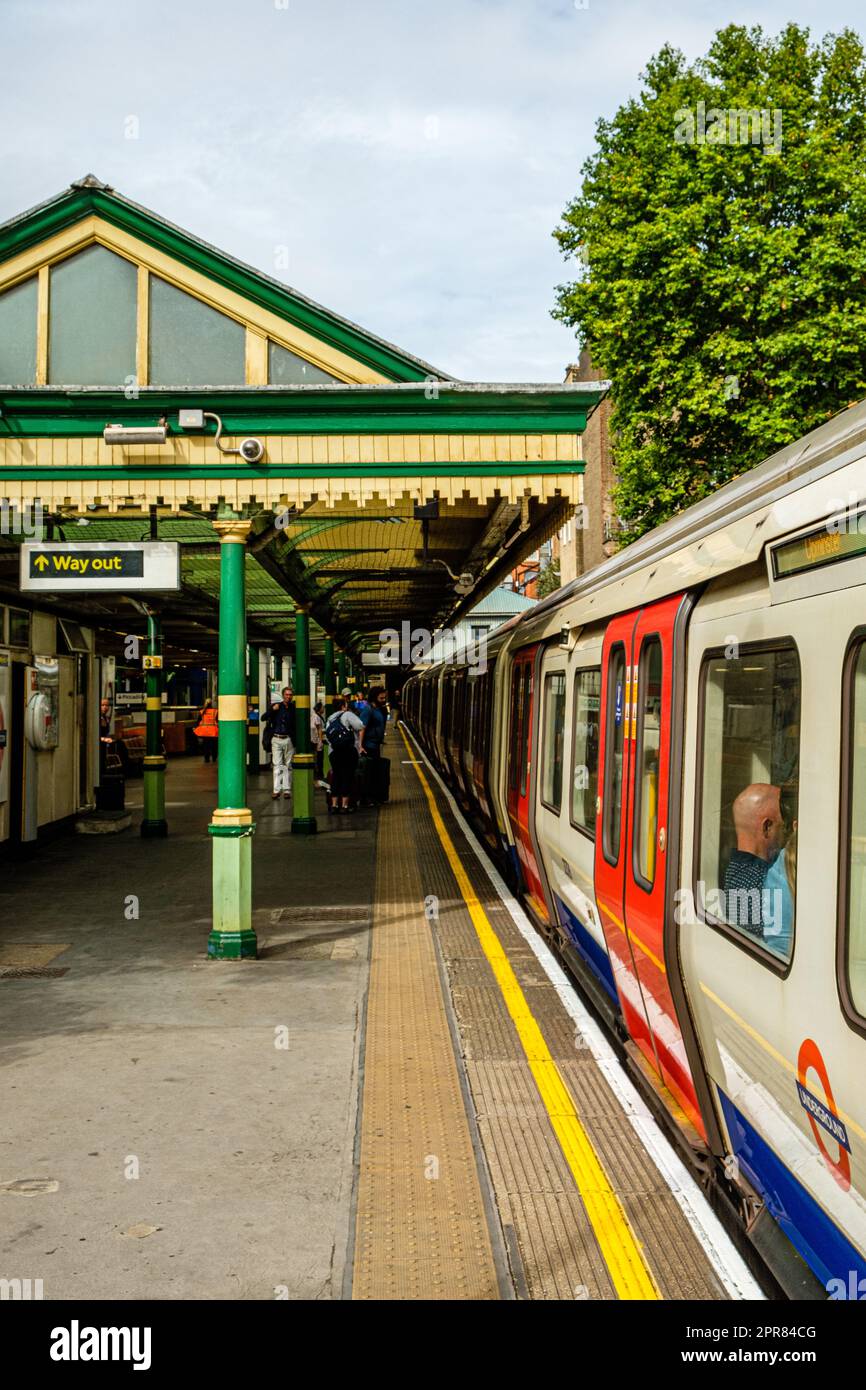 District Line Train, South Kensington Tube Station, London, England