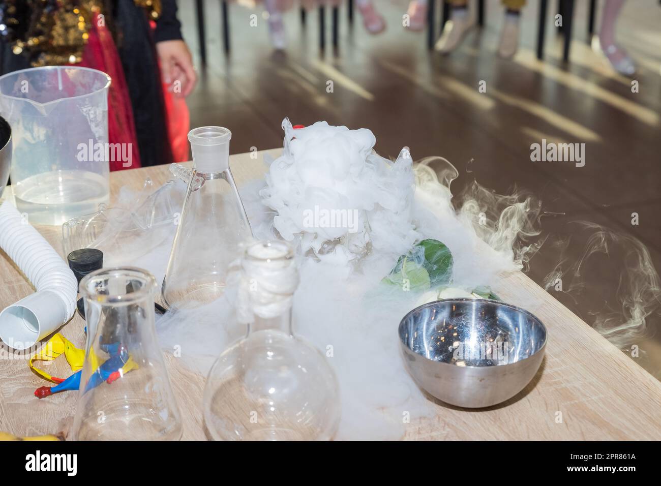 Chemical Experiments with liquid nitrogen.Experiments with dry ice for