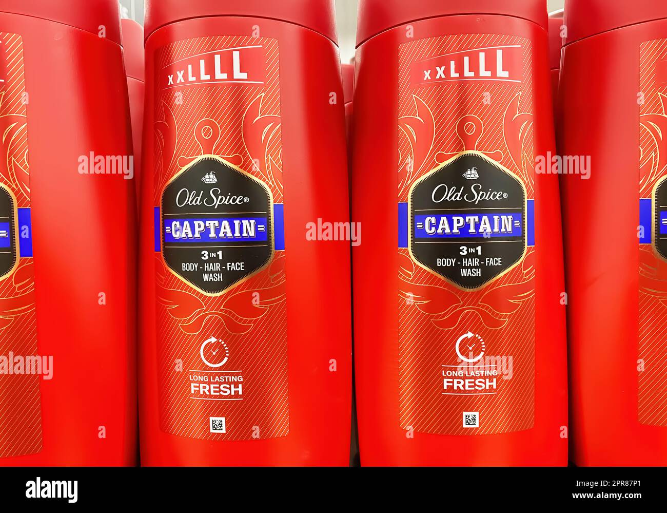 Viersen, Germany - March 9. 2023: Closeup of red bottles old spice shower  gel in shelf of german store Stock Photo - Alamy