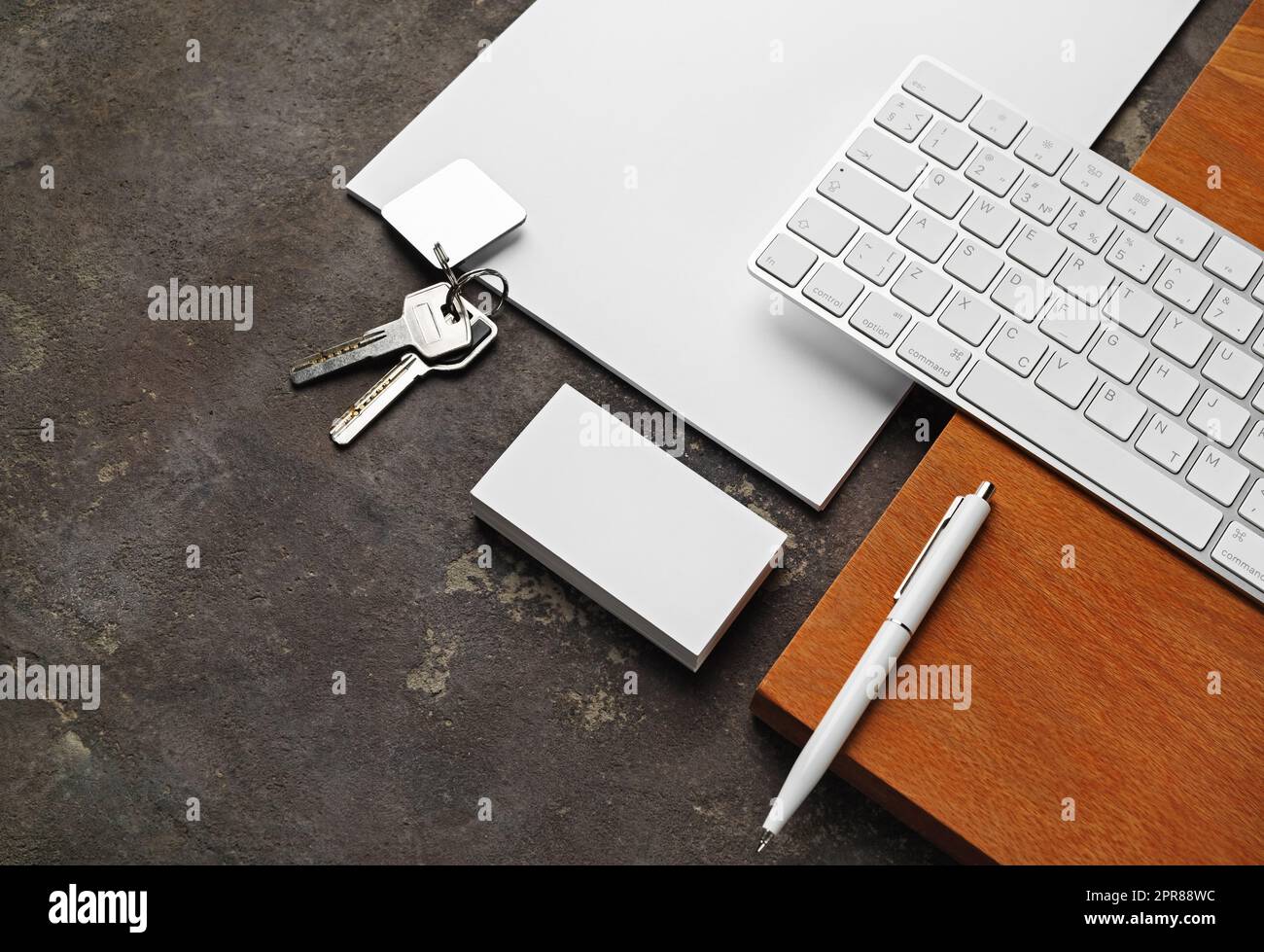 Stationery, keys and keyboard Stock Photo