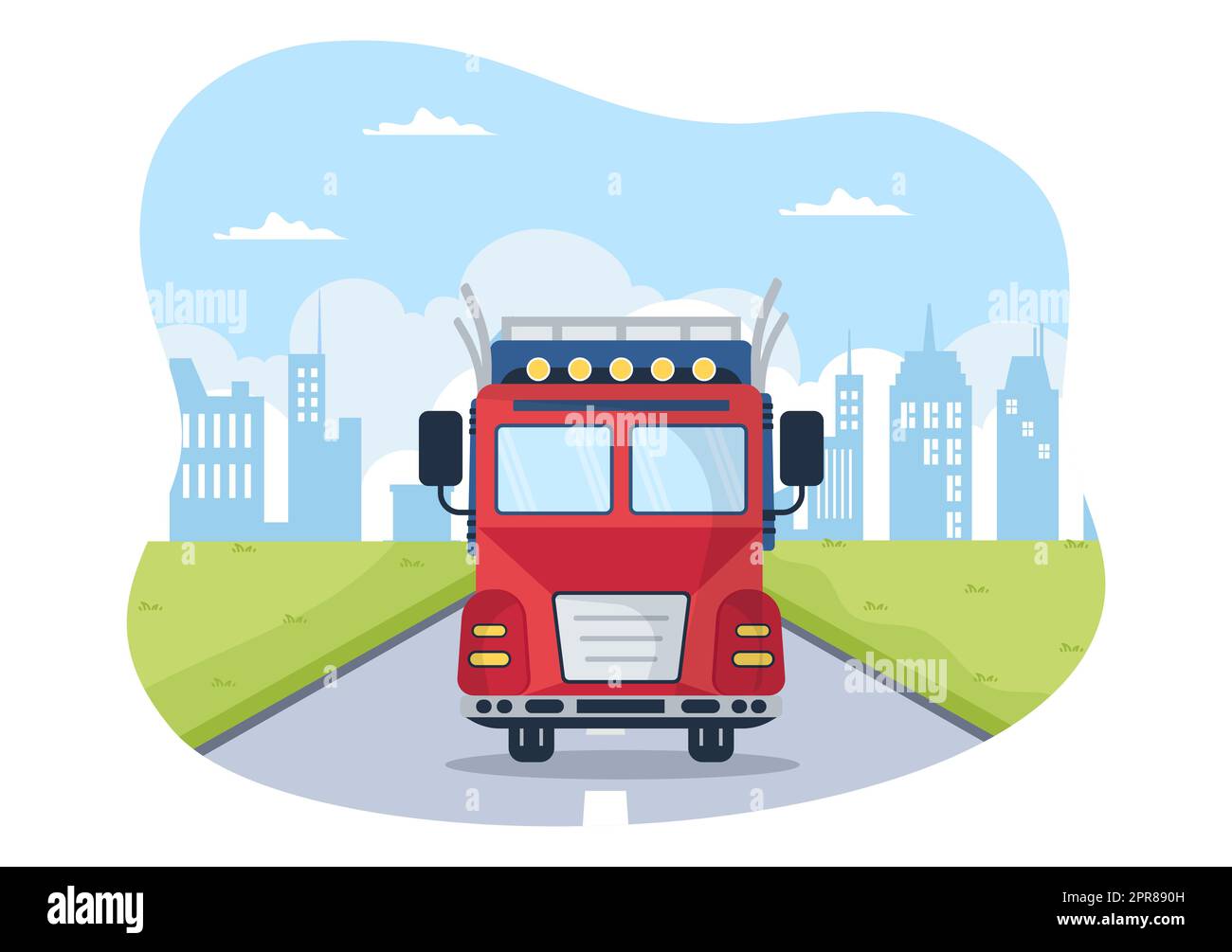Trucking Transportation Cartoon Illustration with Cargo Delivery Services or Cardboard Box Sent to the Consumer in Flat Style Design Stock Photo