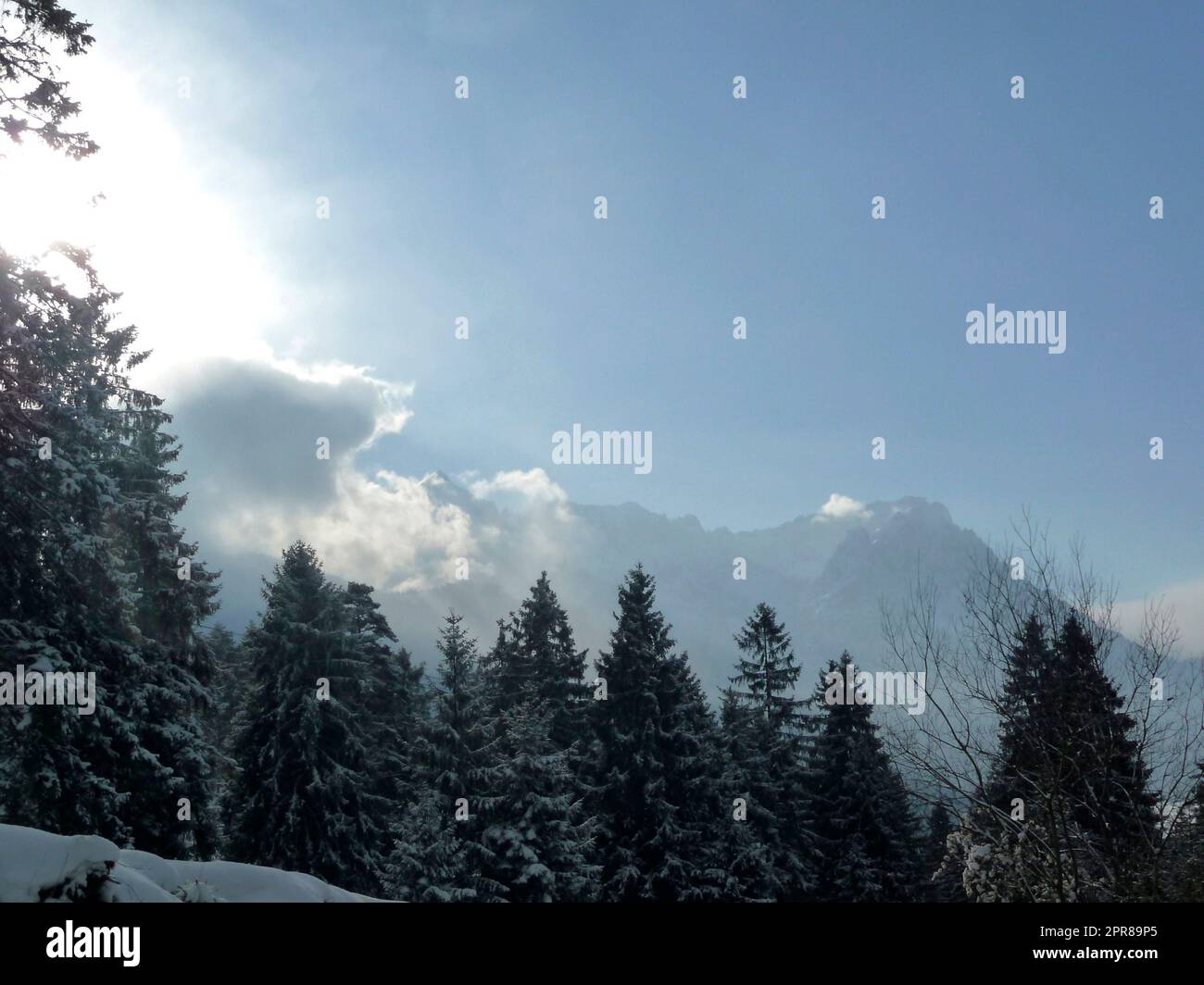 Alpspitze and Zugspitze mountains in wintertime, Bavaria, Germany Stock Photo