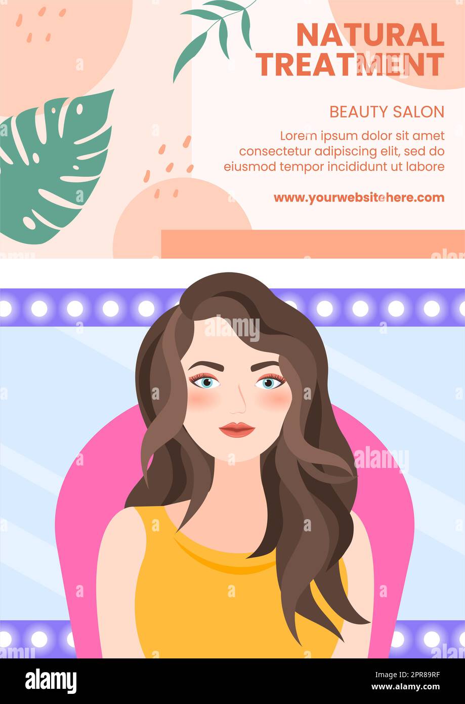 Beauty Salon Flyer Template Flat Cartoon Background Vector Illustration Stock Photo