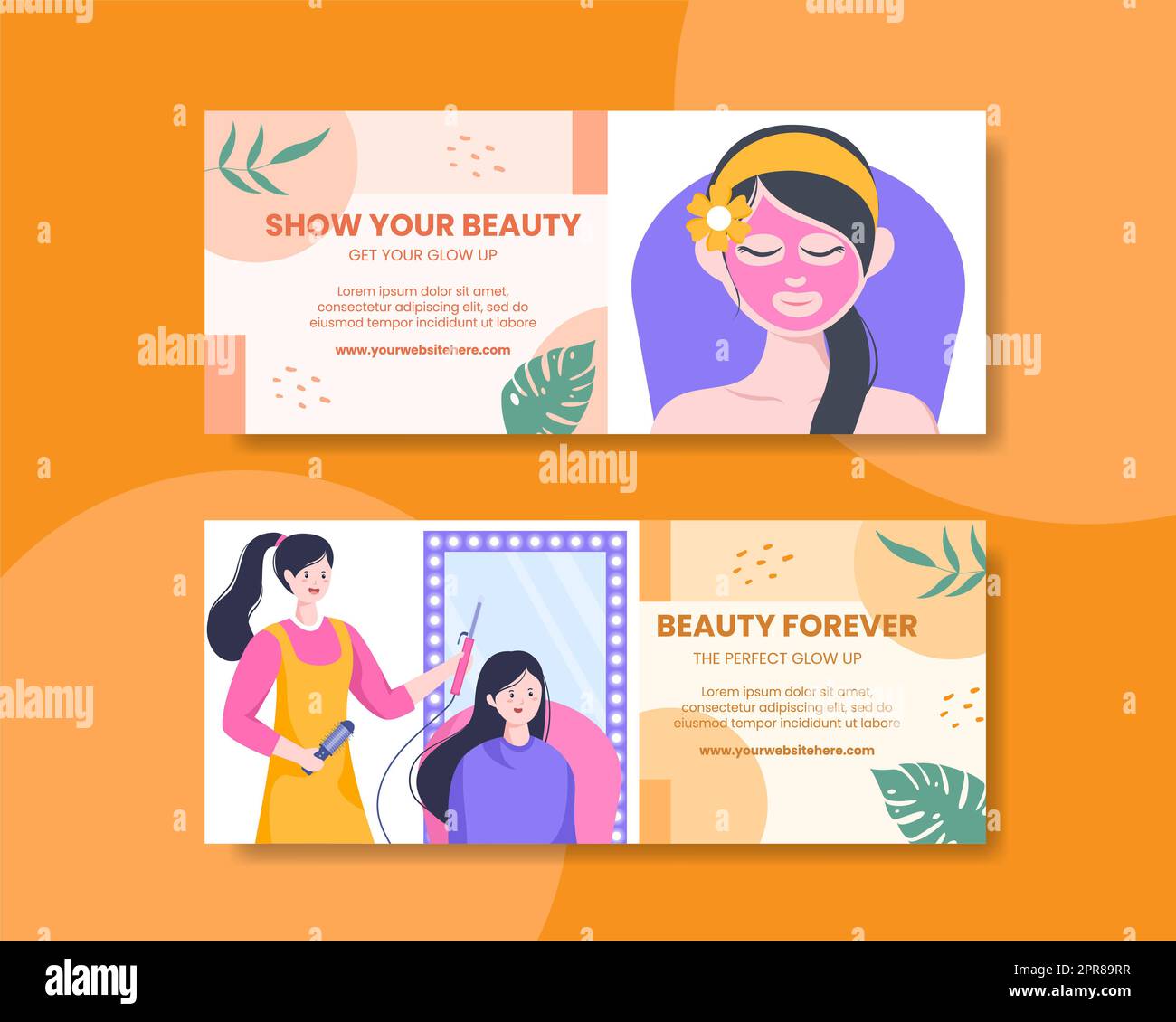 Beauty Salon Horizontal Banner Template Flat Cartoon Background Vector Illustration Stock Photo