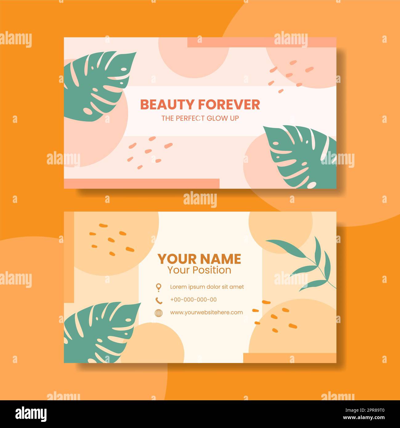 Beauty Salon Card Horizontal Template Flat Cartoon Background Vector Illustration Stock Photo