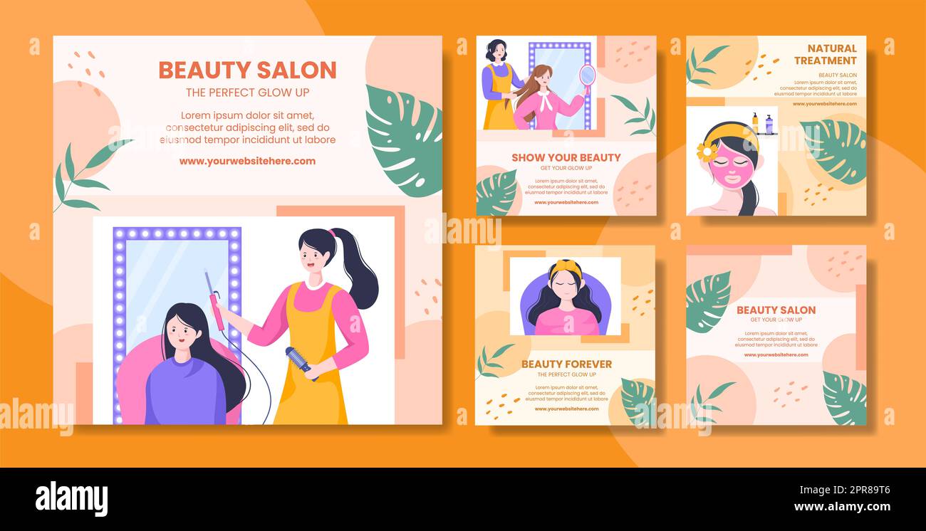 Beauty Salon Social Media Post Template Flat Cartoon Background Vector Illustration Stock Photo