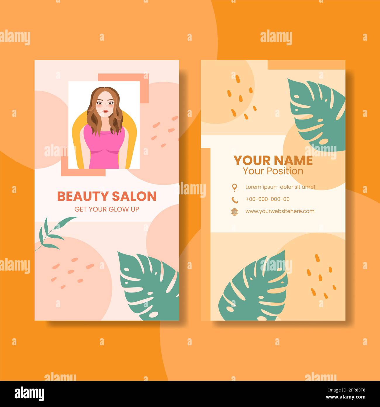 Beauty Salon Card Vertical Template Flat Cartoon Background Vector Illustration Stock Photo