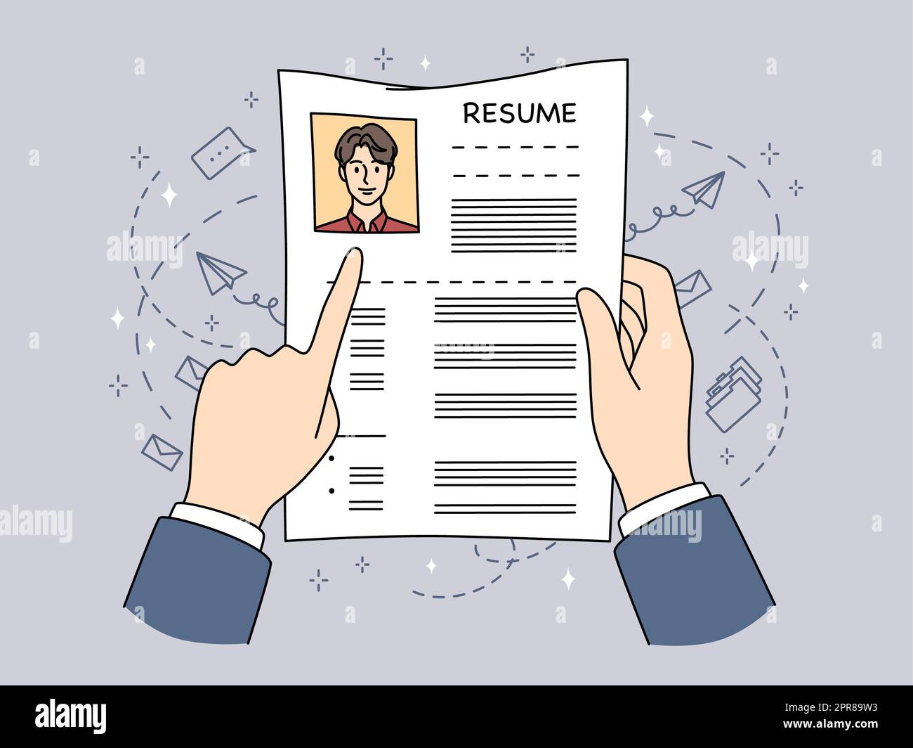 Businessman reading job candidate resume for work vacancy in company