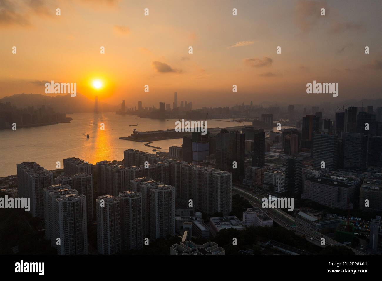 Aerial view of Hong Kong city sunset Stock Photo - Alamy