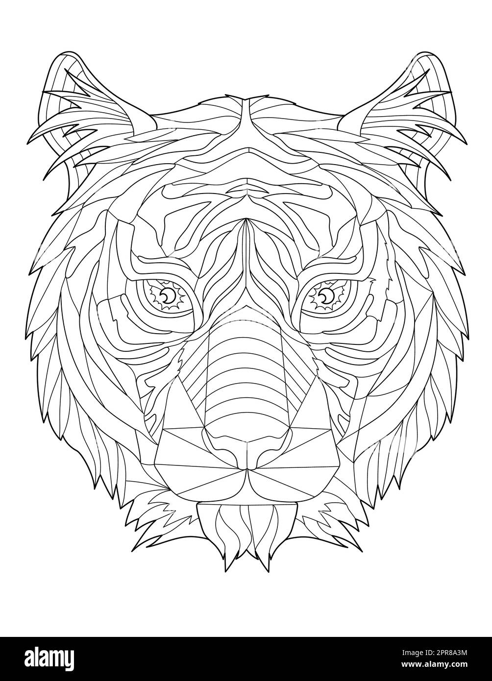 Big Frightening Wolf Head Line Drawing Looking Far Away Middle Of The Night Stock Photo