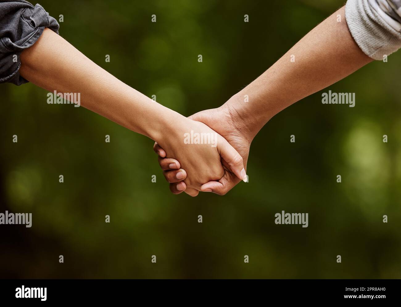 A walk on the wild side. Closeup shot of an unrecognizable couple walking hand in hand through the wilderness. Stock Photo