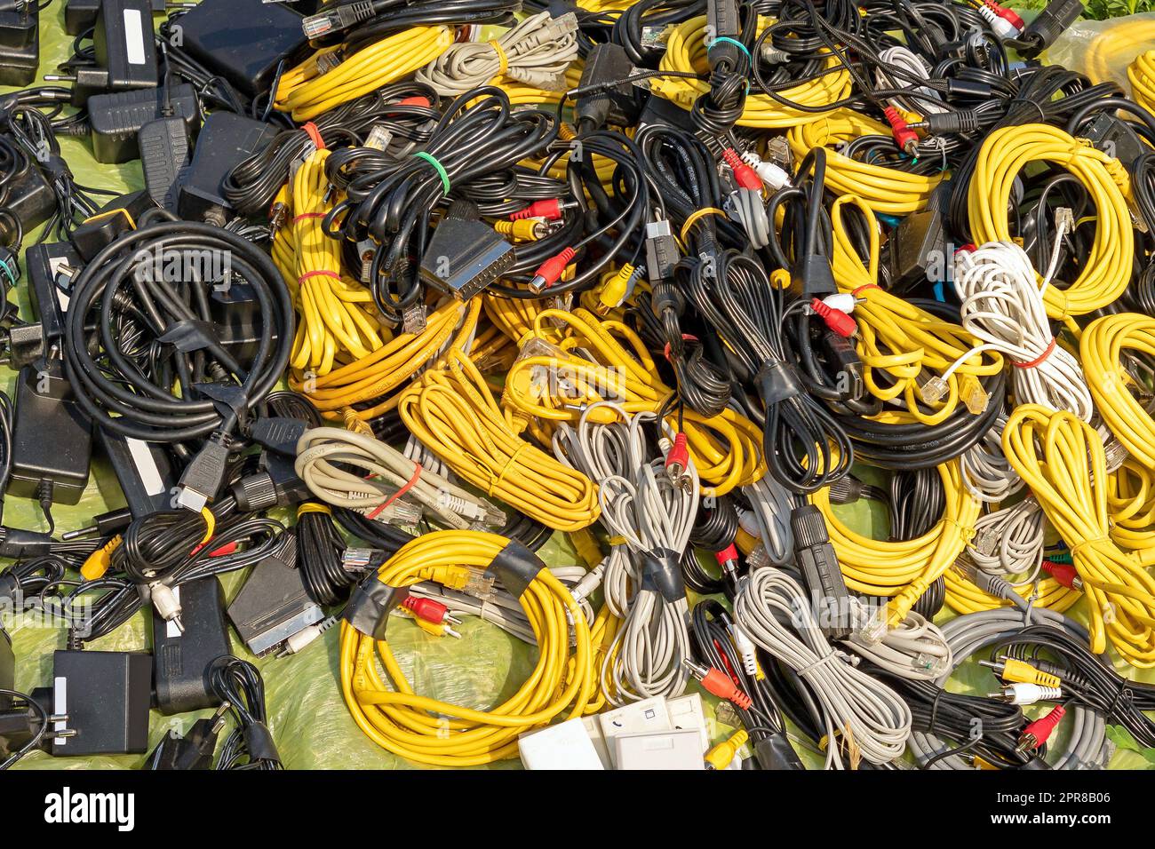 Connection cables sold on market Stock Photo