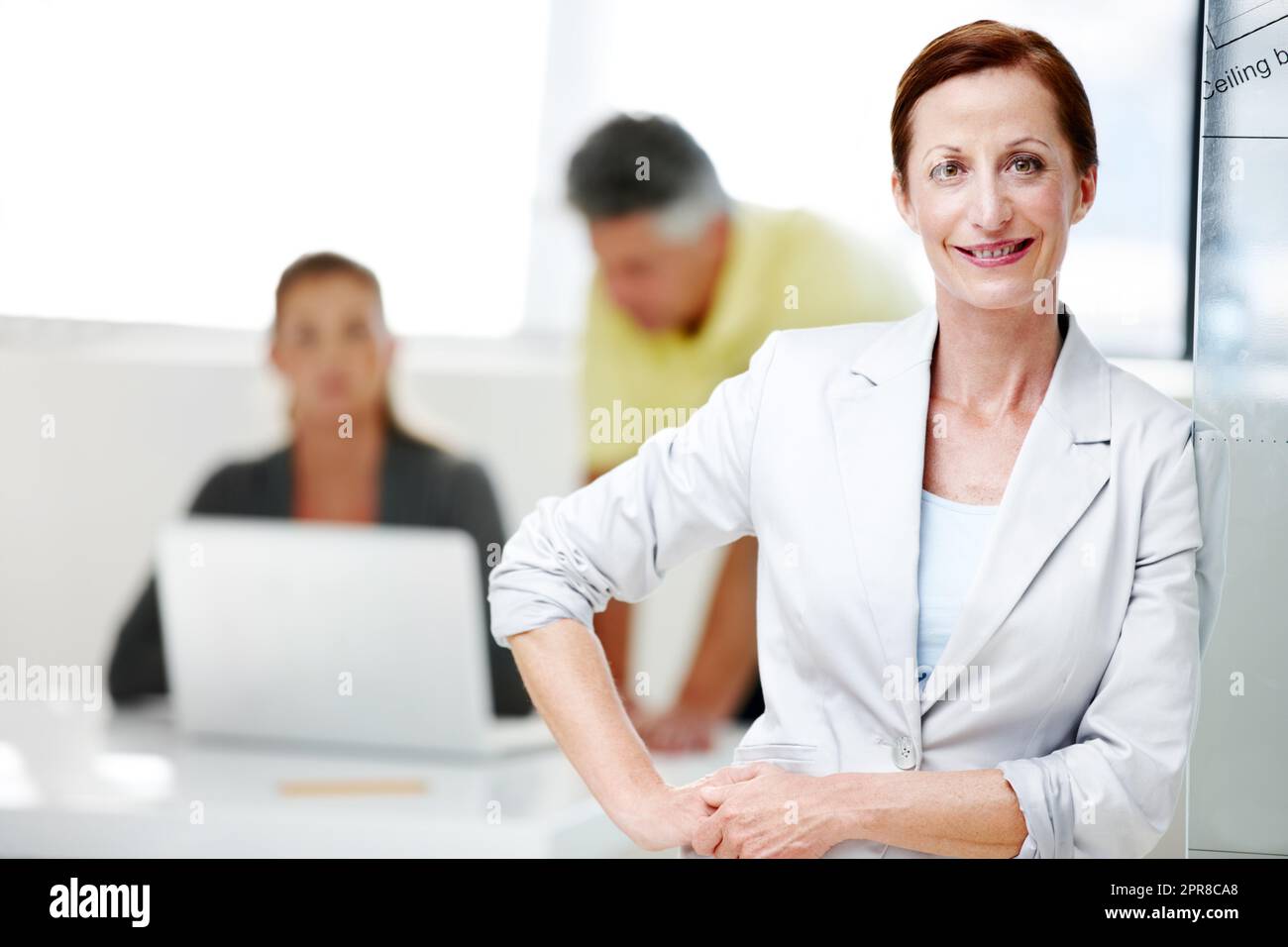 Shes leading this firm to new heights. A mature female architect standing confidently with her colleagues in the background. Stock Photo