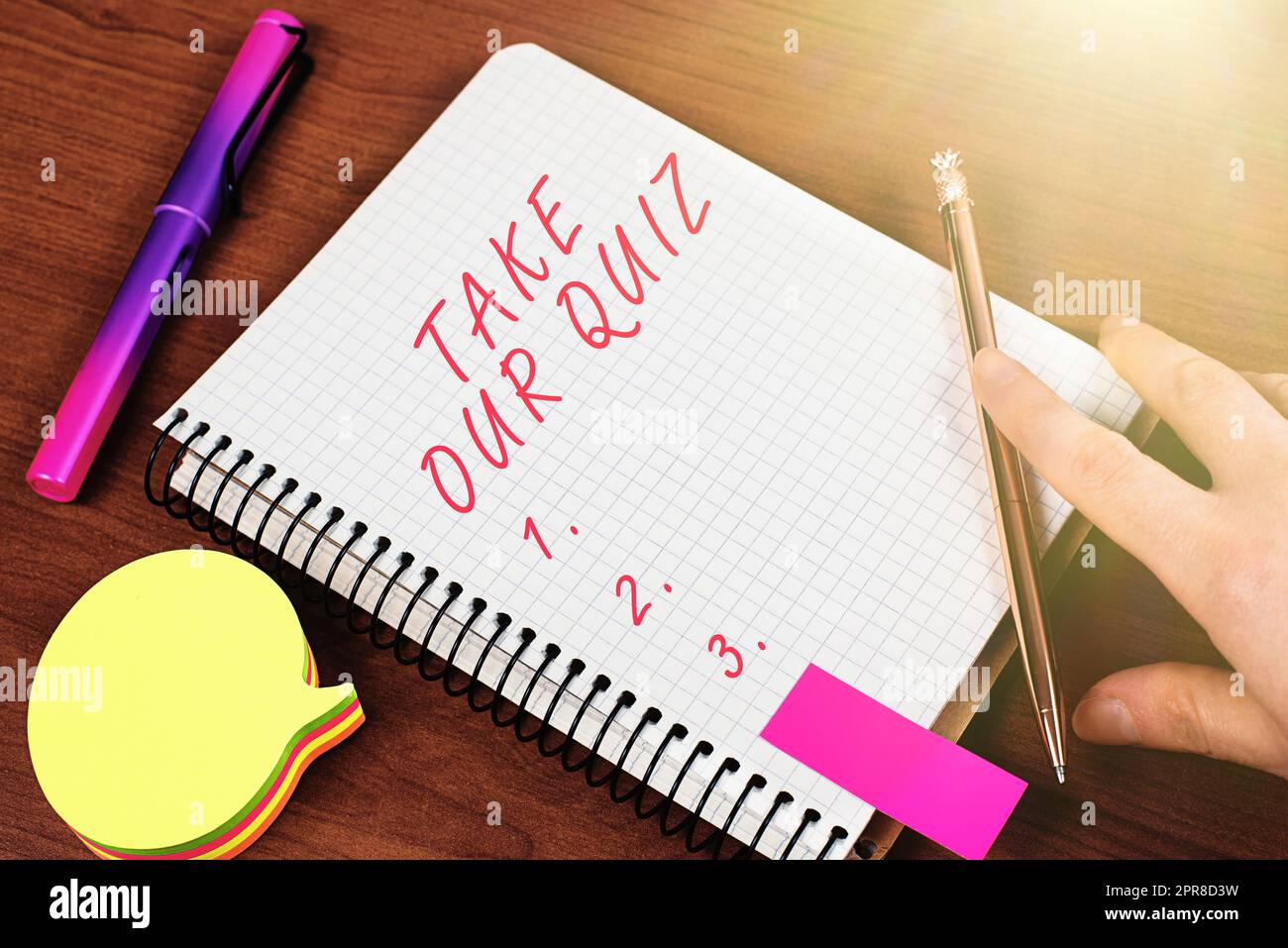 Hand writing sign Take Our Quiz. Concept meaning Fill out our