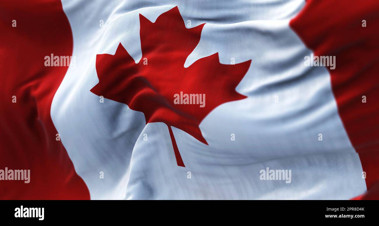 Close-up view of the canadian national flag waving in the wind Stock Photo