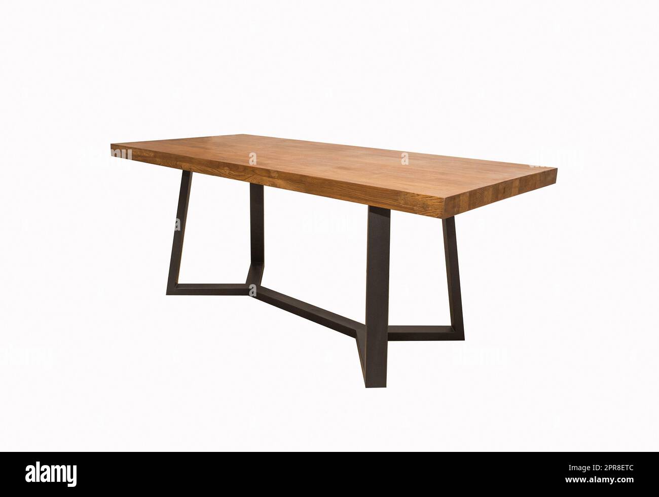 wooden table with black metal legs on white background Stock Photo Alamy