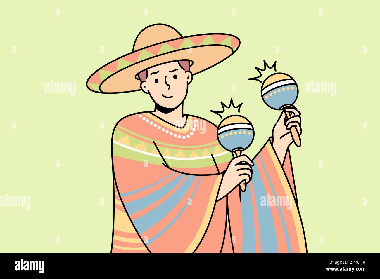 Mexican man in national costume, sombrero plays maracas Stock Vector ...