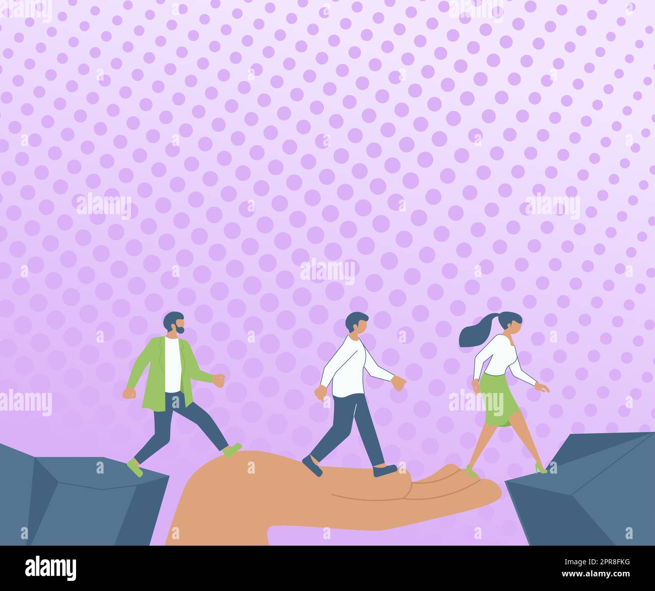 Colleagues Crossing Obstacles On Hand Bridge Presenting Teamwork