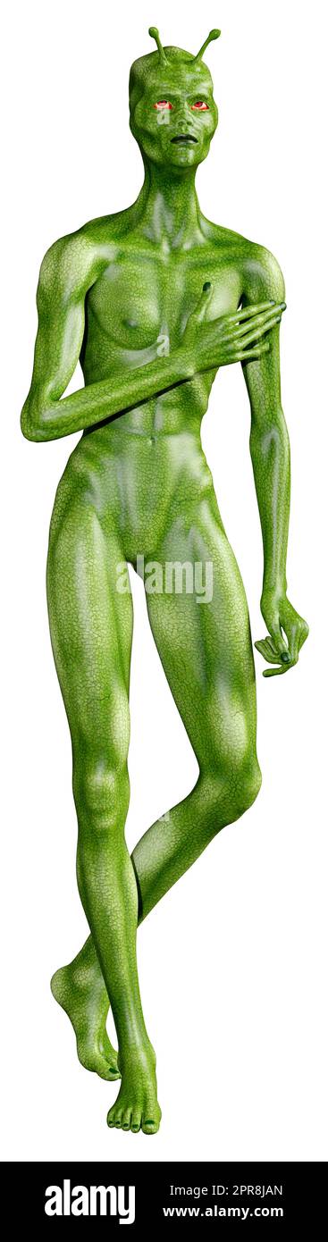 3D rendering of a green alien isolated on white background Stock Photo ...