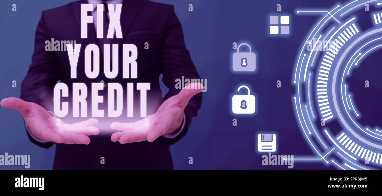 Conceptual caption Fix Your Credit. Business showcase Keep balances low