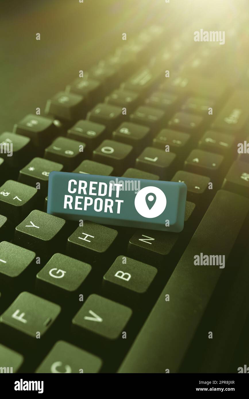 Writing displaying text Credit Report. Business idea Borrowing Rap Sheet Bill and Dues Payment Score Debt History -49003 Stock Photo
