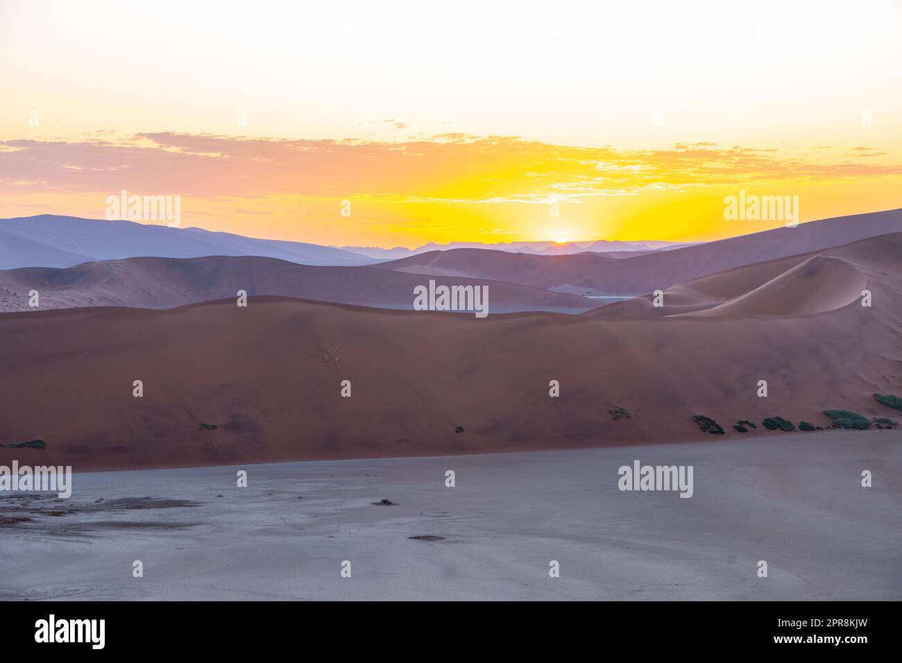Sunrise over the Namib Dunes Sossusvlei  Namibia Stock Photo